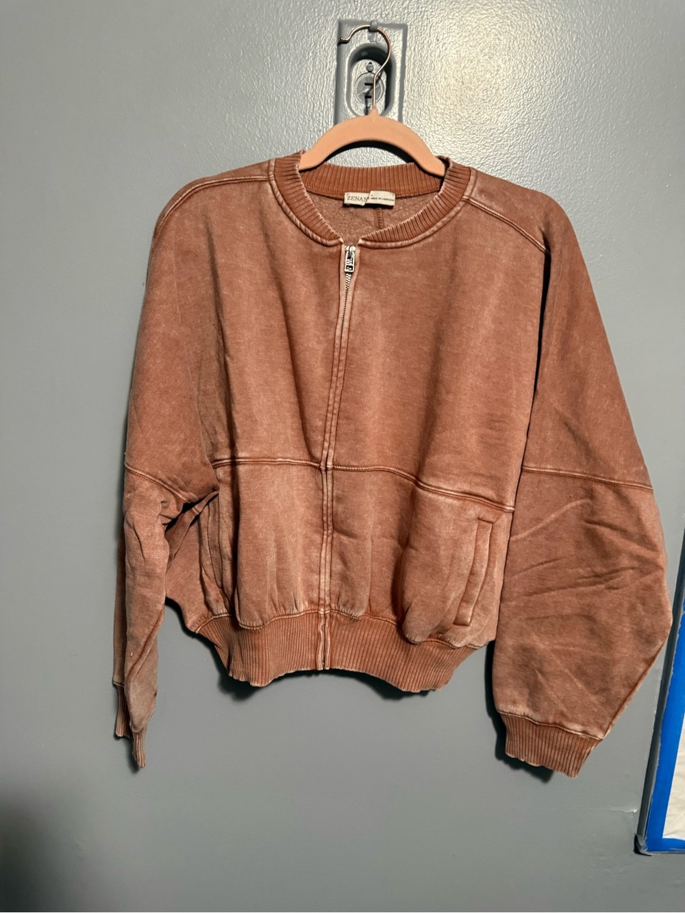 Acid Washed Rust Zip-Front Bomber Jacket - Picture 2 of 3